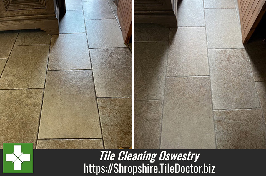 Limestone Effect Ceramic Tile and Grout Cleaning Oswestry